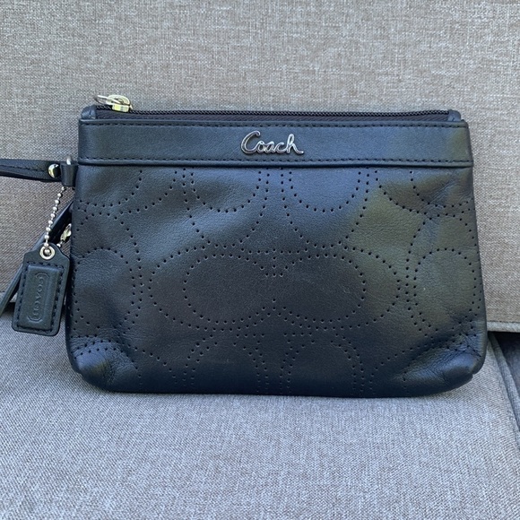 coach Black Leather Perforated Signature Wristlet - Picture 2 of 11